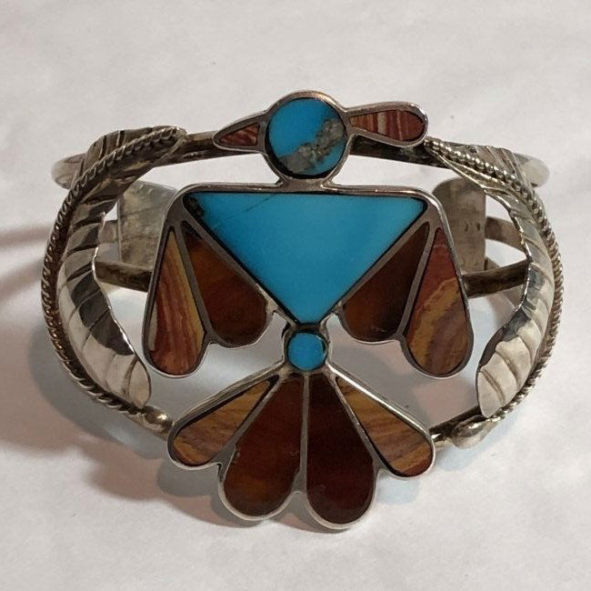 Vtg Lg ZUNI Native American Inlaid Peyote Bird Sterling (1 of 5)