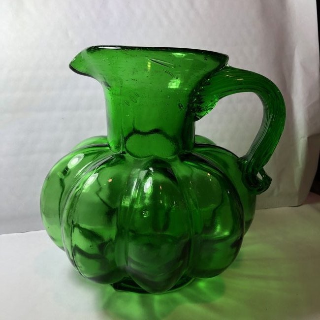 Vintage Emerald Green Hand Blown Early Pitcher Preowned (1 of 6)
