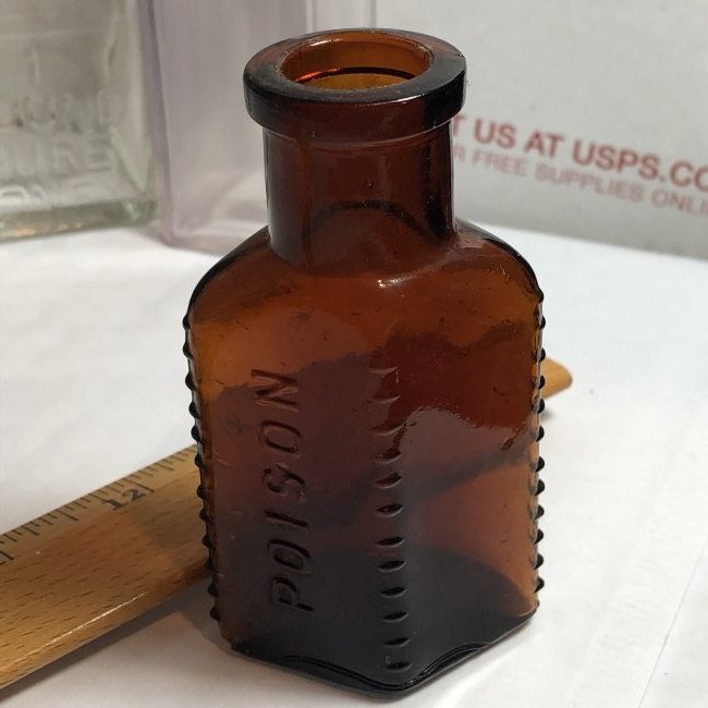 Vintage Amber Glass Poison Bottle Preowned in VG Cond..: Vintage Amber Glass Poison Bottle Preowned in VG Condition from an Estate. $6 Domestic Shipping.