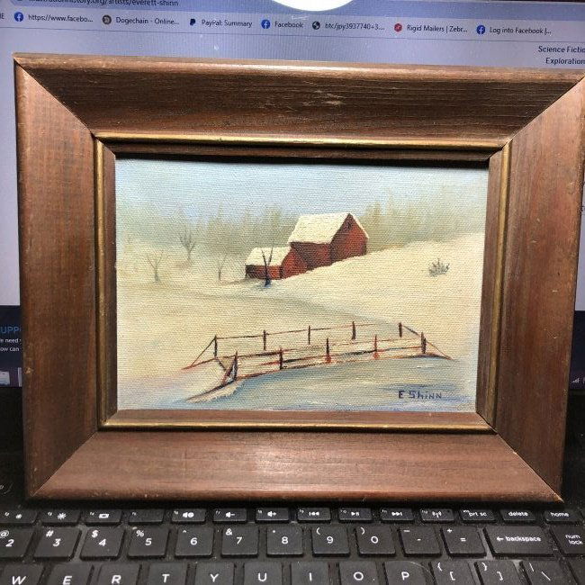 E. Shinn Signed Folk Art Oil on Canvas Painting 7" x 9": Vintage E. Shinn Signed Folk Art Oil on Canvas Painting Frame Size 7" x 9" Maybe the same Everett Shinn Born in Woodstown, New Jersey??? Don't Know. $13.75 Domestic Shipping.