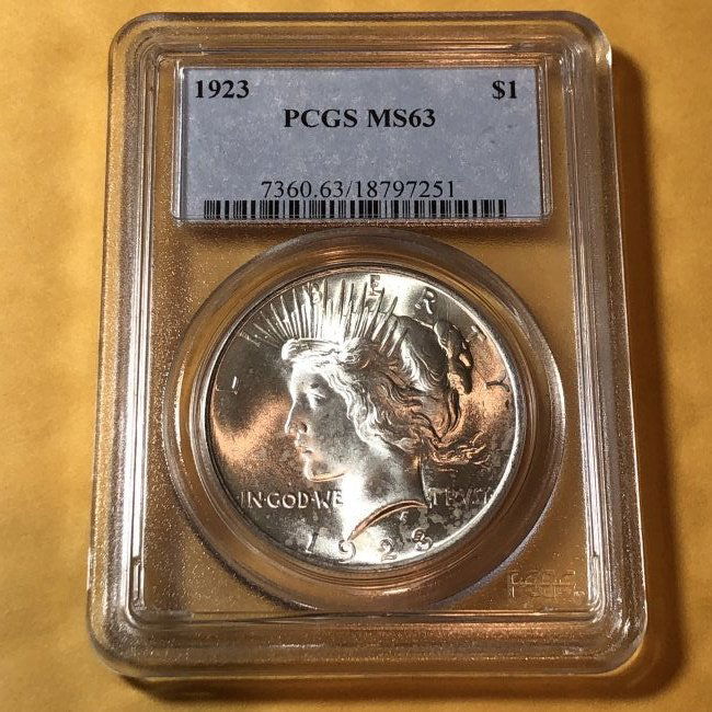 PCGS CERTIFIED 1923-P MS63 PEACE SILVER DOLLAR.. (1 of 4)