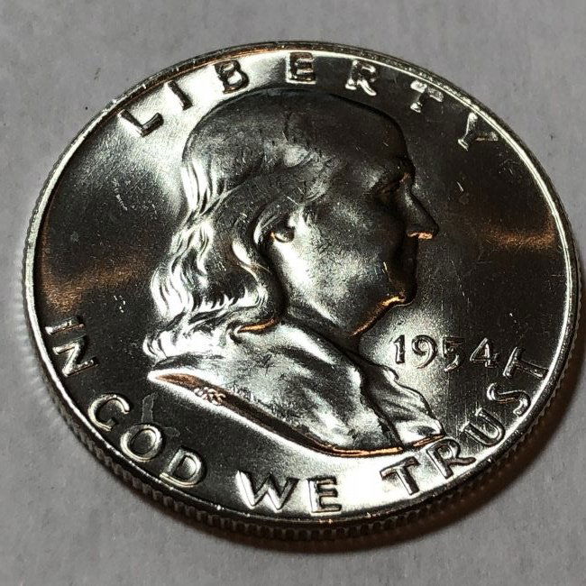 1954-D BU FBL FRANKLIN SILVER HALF DOLLAR... (1 of 2)