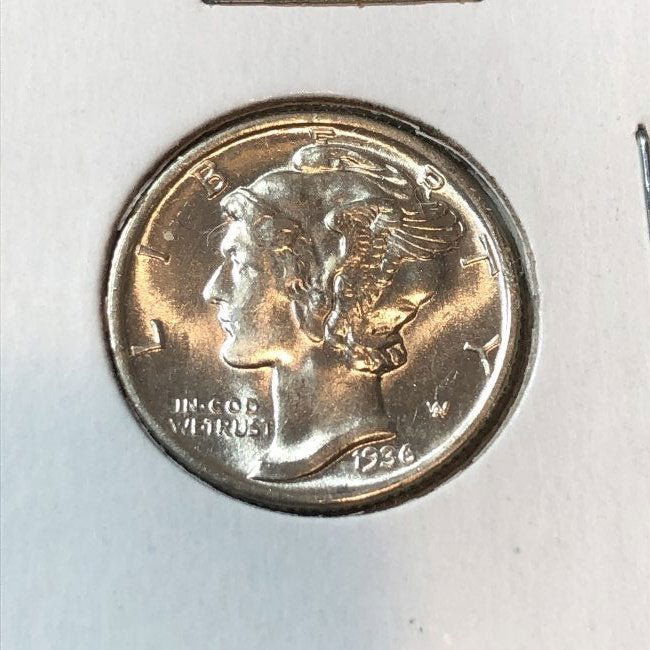 1936-P CHOICE BU MERCURY HEAD SILVER DIME AS PICTURED. (1 of 2)