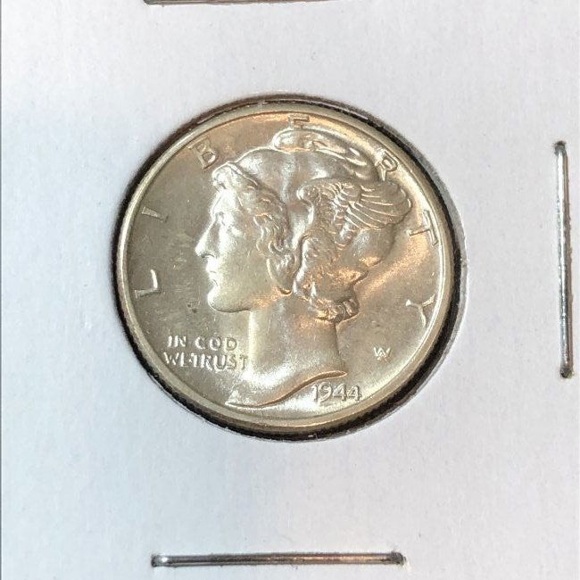 1944-D CHOICE BU FSB MERCURY HEAD SILVER DIME AS PIC'D (1 of 2)