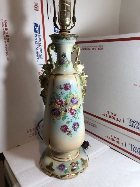 Antique Exquisite Hand Painted Porcelain Table Lamp...: Antique Exquisite Hand Painted Porcelain Table Lamp 15.5in Tall as Pictured. No Shade Included. Free Local Pickup or The UPS Shipping Paid for by the Winning Bidder.
