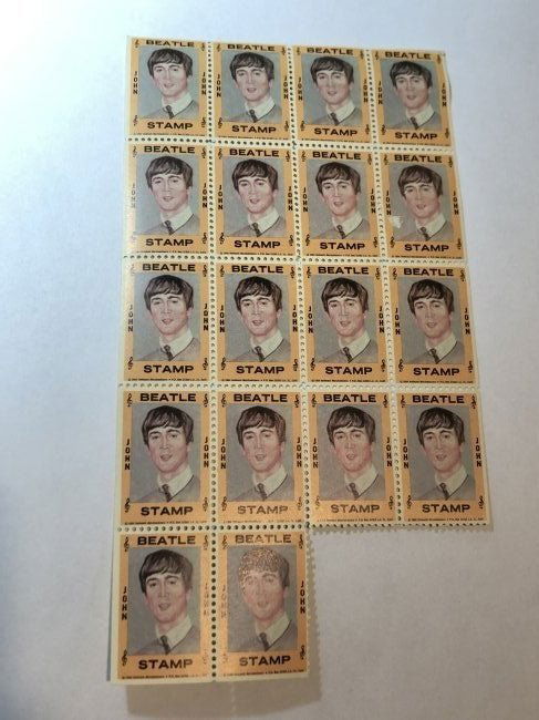 Very Scarce Beatles John Lennon 18-Stamp Sheet c1964.. (1 of 3)