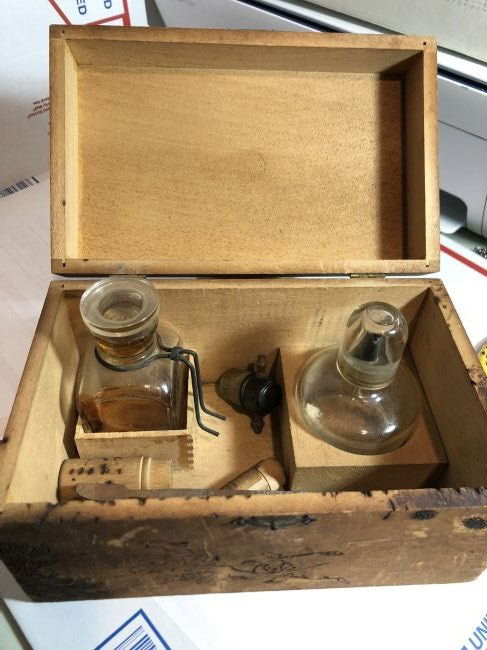 Antique Apothecary Bottles & Misc in a Flemish Engraved (1 of 9)