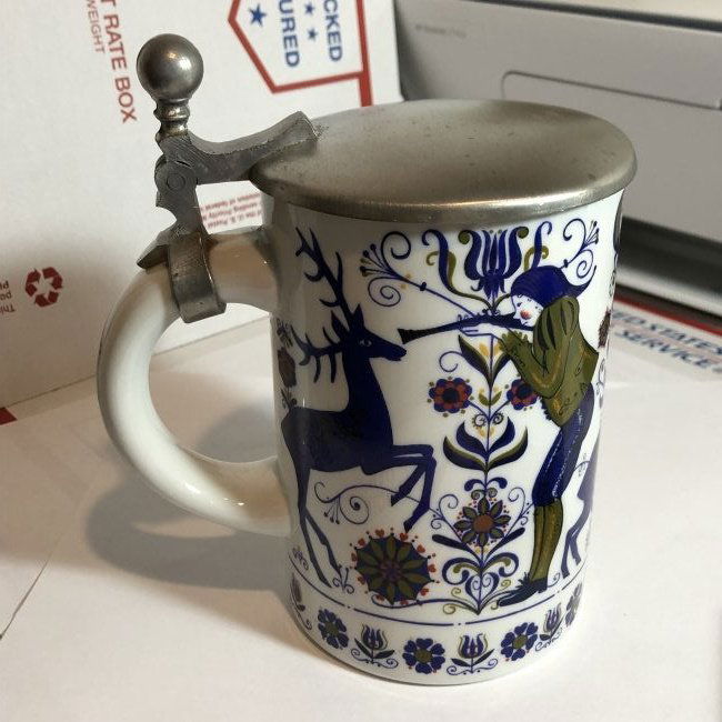 Vintage Kurt Hammer Germany Pewter Lidded Porcelain Mug (1 of 6)