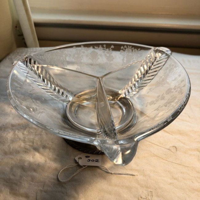 Antique Divided Cambridge Glass Rosepoint Clear w/Sterl (1 of 4)