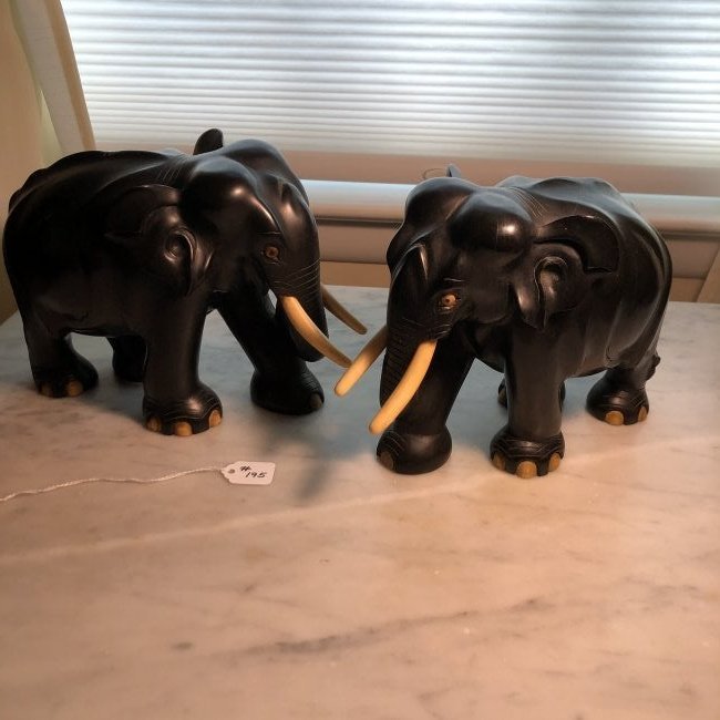 Vintage Pair of Carved Ebony Wood 6" Tall Elephants... (1 of 7)