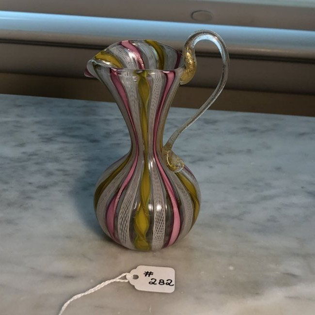 Vintage Hand Blown Ribbon Glass Pitcher 5" Tall in VG.. (1 of 4)