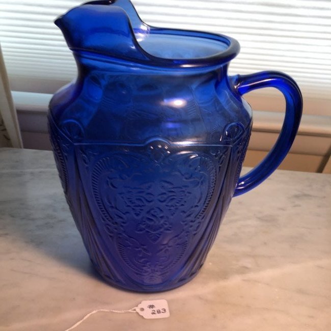 Vintage Large Blue Glass Pitcher 9" Tall in VG Preowned (1 of 4)