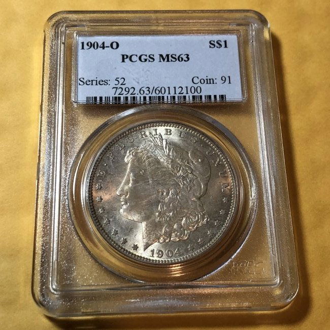 PCGS CERTIFIED 1904-O MS63 TONED MORGAN SILVER DOLLAR. (1 of 4)