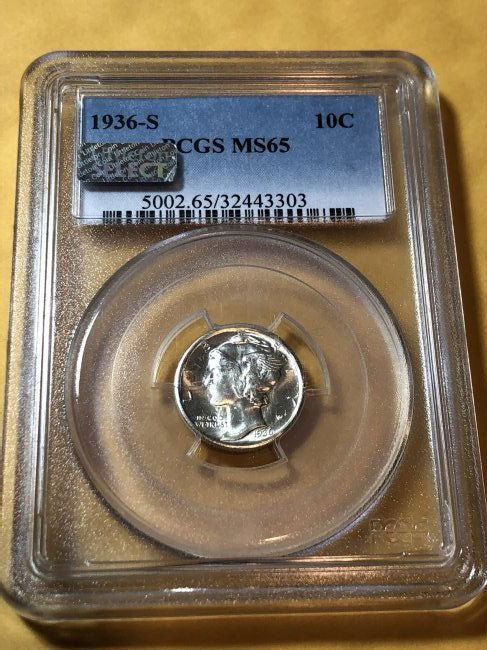PCGS Certified 1936-S MS65 Graded Mercury Head Dime... (1 of 4)
