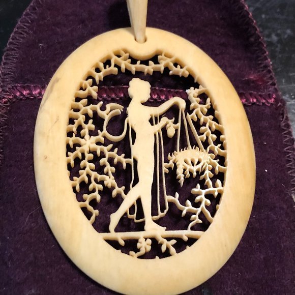 Antique Victorian Era Hand Carved Ox Bone Pendant 2.5": Antique Victorian Era Hand Carved Ox Bone Pendant 2.5" Tall in Fair to Good Condition. (Some Minor Missing Parts Pictured up Close). $4.00 Domestic Shipping.