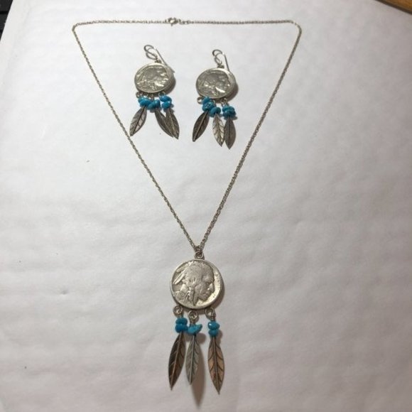 Native American Navajo Indian .925 Necklace, Buffalo 5c (1 of 5)