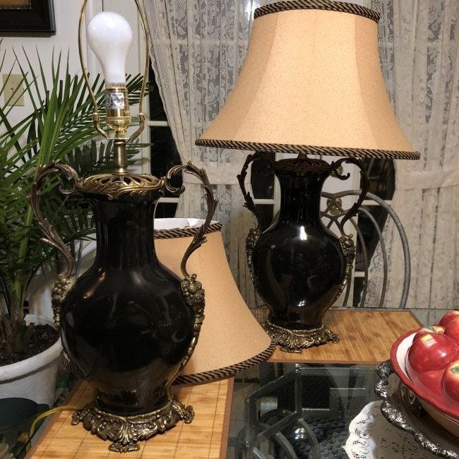 Fantastic Condition Pair of Black Glass Vase Lamps... (1 of 10)