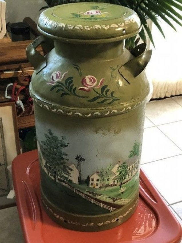 Antique Folk Art Hand Painted Stainless Steel Milk Can (1 of 8)