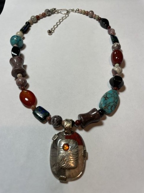 Vtg Southwest All Sterling Misc Stone Pendant & Necklac (1 of 5)