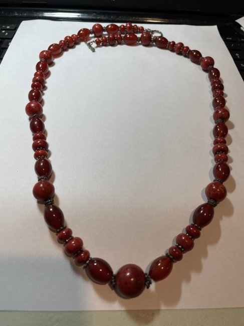 Vtg Never Worn Sterling Carnelian & Nut Bead Necklace (1 of 5)