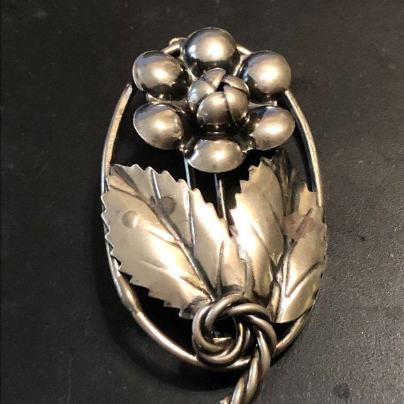 Vintage Sterling Silver Hand Made Flower Pin 1.75" Tall (1 of 3)