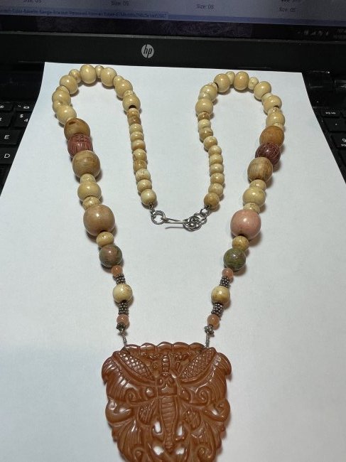 Vtg Carved Carnelian Pendant 2.25" on a 31" Nut Bead... (1 of 4)