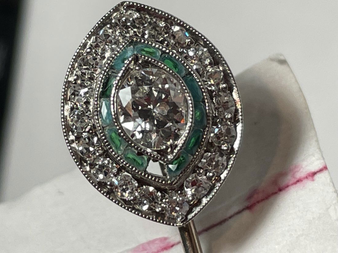 Antique 14k Art Deco Style Emerald & Diamond Stick Pin (1 of 6)