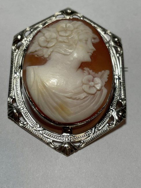 Vintage 14k Shell Cameo Pin Brooch in VG Preowned Condi (1 of 6)