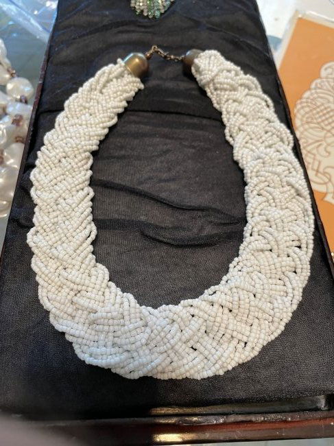 Vintage White Seed Braided Bead Choker Necklace 16"... (1 of 4)