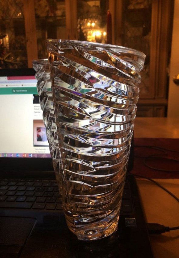 Vintage Large Deco Style Very Heavy Swirl Crystal Vase (1 of 6)
