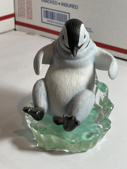 Playful Penguins Look Out Below Painted Porcelain Sculp: Playful Penguins Look Out Below Painted Porcelain Sculpture 4" X 4.75" in VG Condition. $13.75 Domestic Shipping.