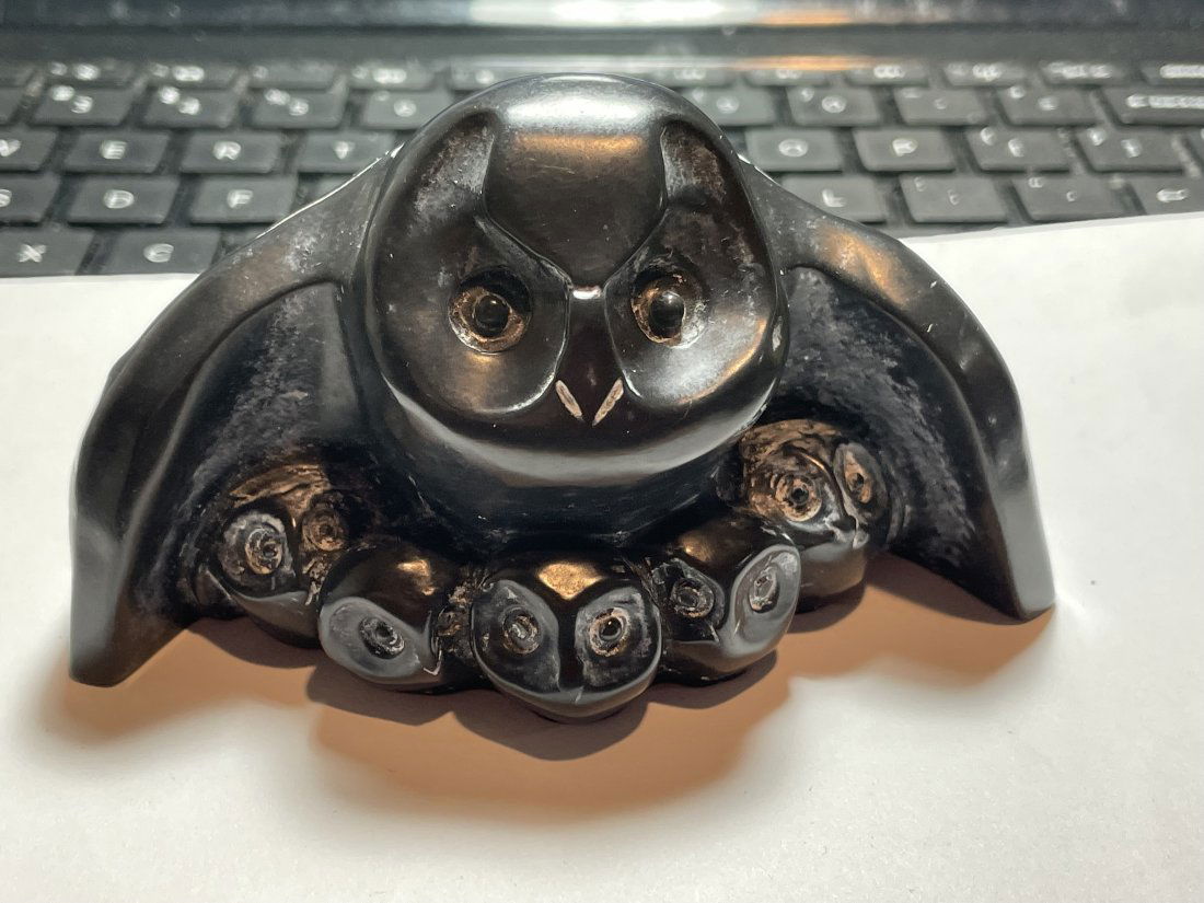 Vtg Natural Hand Carved Obsidian Owl Figurine Preowned (1 of 5)