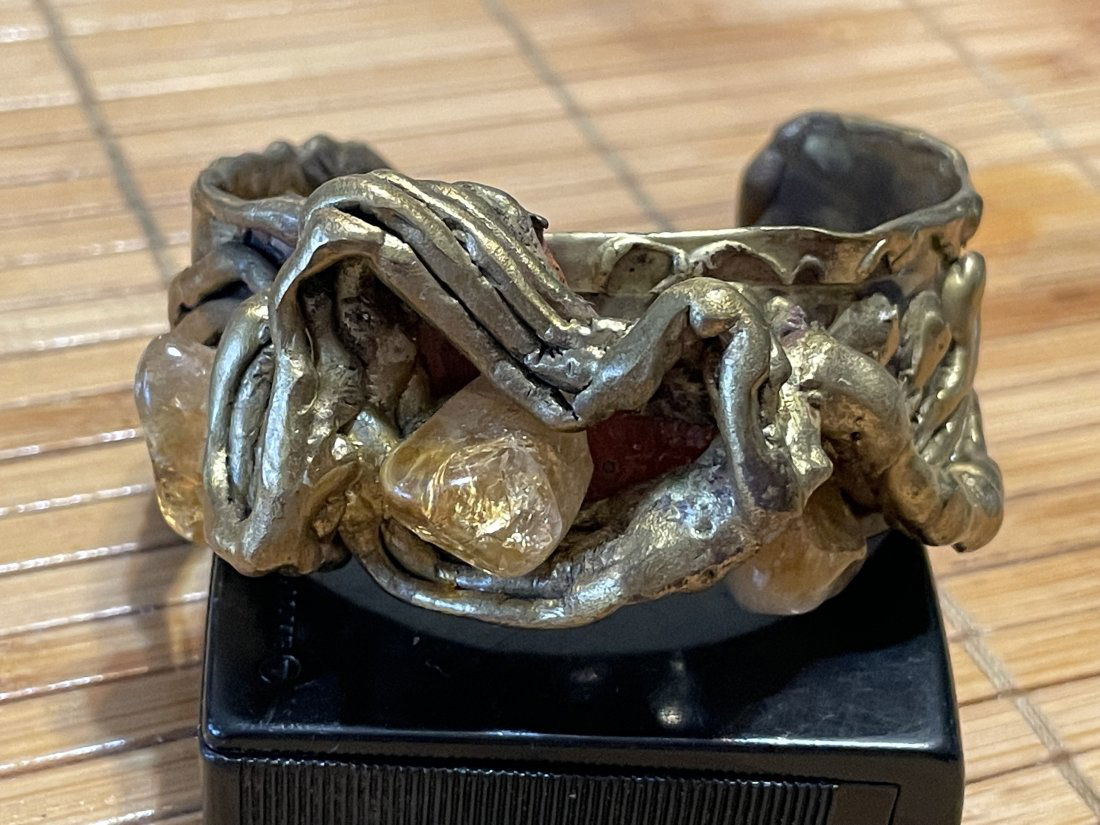 Vintage Preowned Heavy Brass Bangle Bracelet w/Quartz (1 of 5)