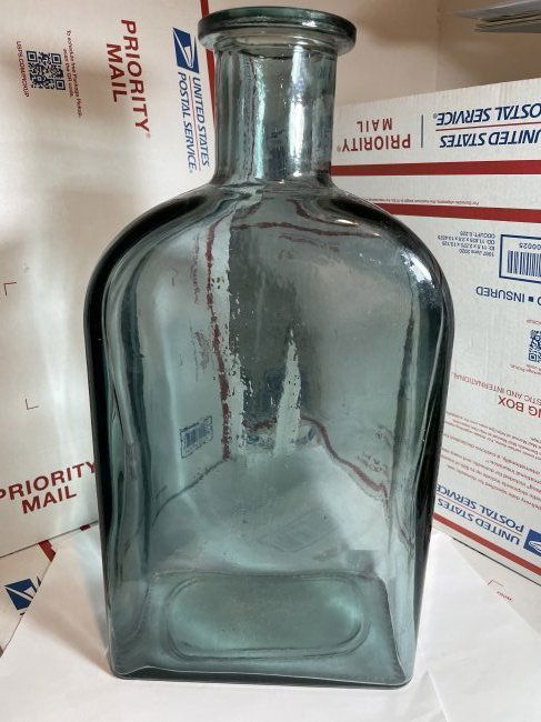 Lg Teal Color Blown Glass Bottle Decanter/Vase 14.75".. (1 of 7)