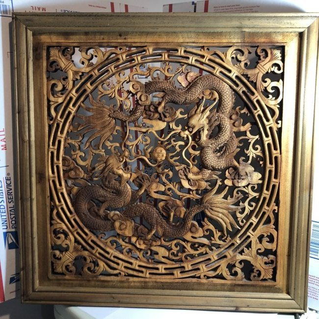 Old Chinese Carved Wood Dragon Wall Hanging Preowned (1 of 7)