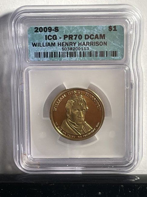 ICG CERTIFIED 2009-S PR-70 DEEP-CAMEO WILLIAM HARRISON: ICG CERTIFIED 2009-S PR-70 DEEP-CAMEO WILLIAM HARRISON GOLDTONE DOLLAR. FREE DOMESTIC SHIPPING.
