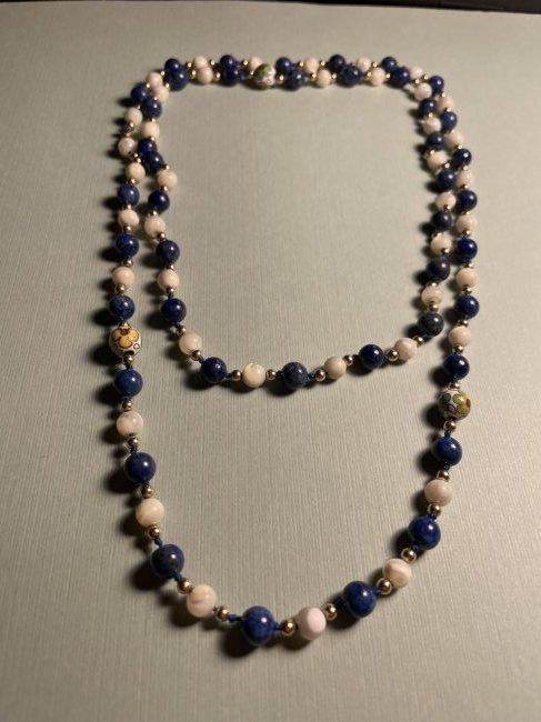 Vintage 14K Gold, Lapis, & CloisonnÃ© Bead 38" Necklace (1 of 6)