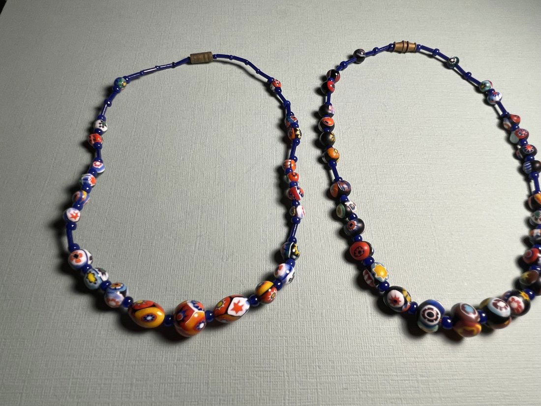 2-Vintage Dainty Hand Painted Bead Necklaces 14" & 14.5 (1 of 7)