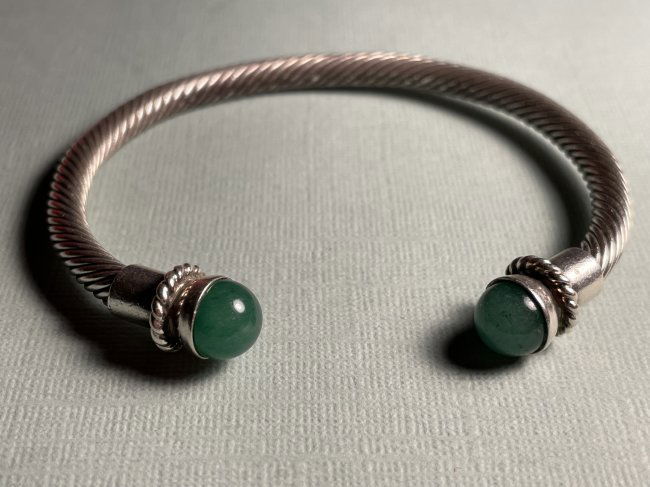 Vtg Jade/Jadeite Sterling Silver Cable Bangle Bracelet (1 of 6)