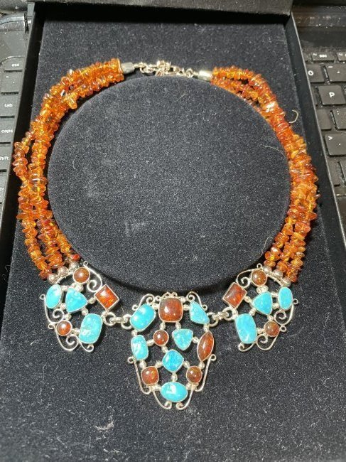 DTR Jay King Amber & Turquoise 3-Strand Bead Statement (1 of 6)