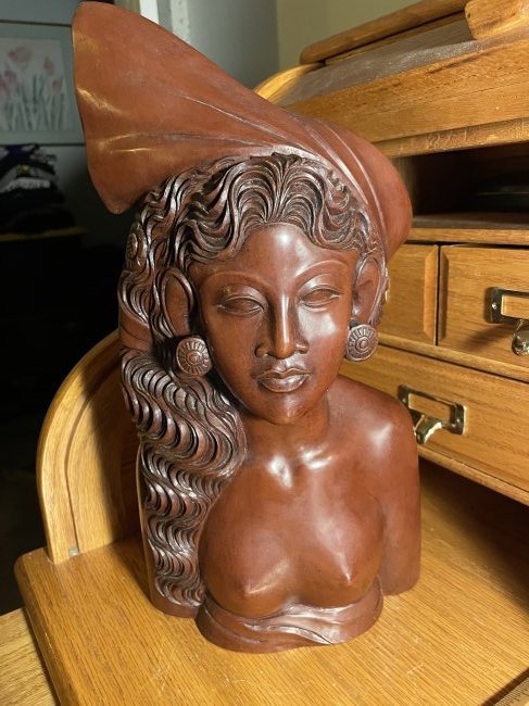 Vintage Hand Carved Solid Wood MD PANTI Bali Bust 14.5" (1 of 6)
