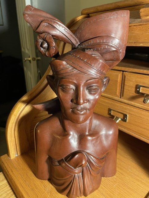 Vintage Hand Carved Solid Wood Signed Bali Bust 14.25" (1 of 6)