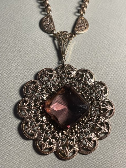 Vtg Filigree 20" Fashion Amethyst Color Stone Necklace (1 of 6)