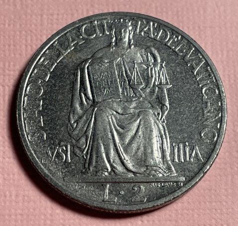 Vatican City 2 Lire 1942 Pius XII Justice World War II (1 of 2)