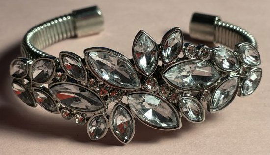 Vintage Marquise Rhinestone Cuff Bangle Bracelet in VG (1 of 6)