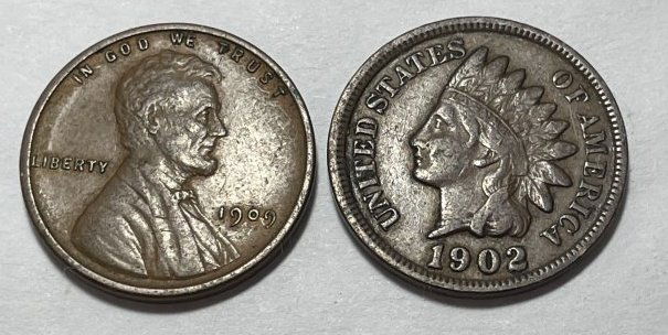 1902 Indian Cent & 1909-P Lincoln Cent Both in VF Cond. (1 of 2)