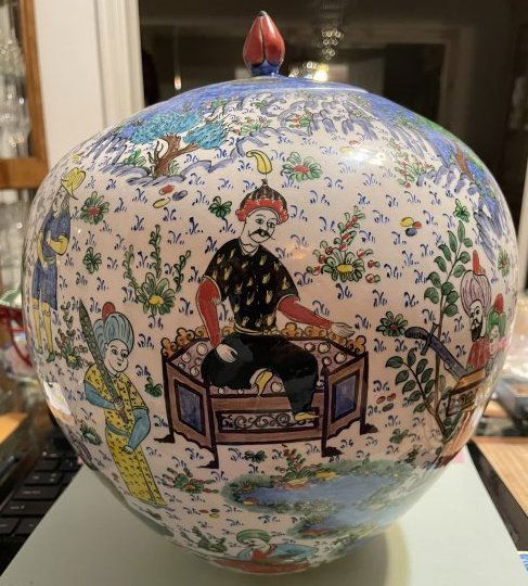 Vintage Turkish Hand Painted & Signed by Artist's Story Theme Ginger Jar 12" (1 of 9)