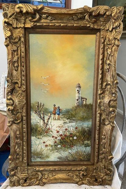 Vintage Ornate Oil on Canvas Artwork by Gilbert 19x31" (1 of 5)