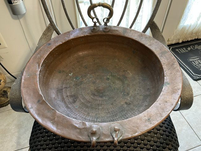 Primitive Early 1800's Hand Hammered Copper Cooking Basin 19.5" in Diameter (1 of 11)