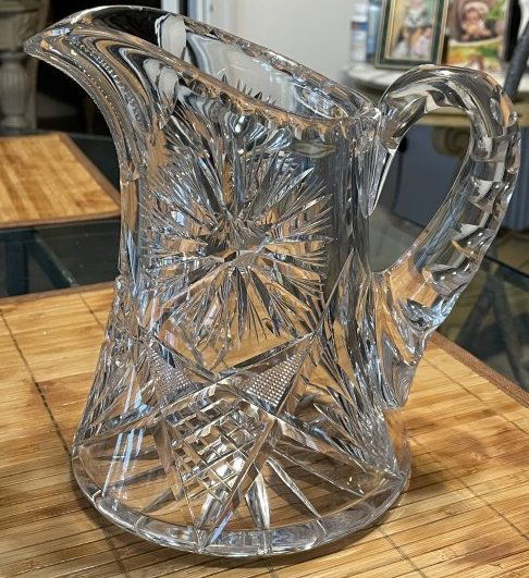 Vtg Heavy Leaded Etched/Cut Glass Pitcher 7.50" Tall... (1 of 7)